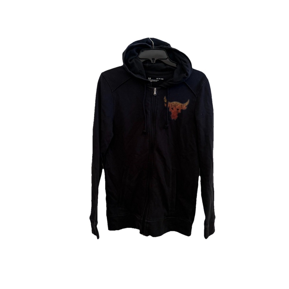 Project Rock Under Armour Zip Up Hoodie Men's XS Black Iron Paradise Brahma Bull